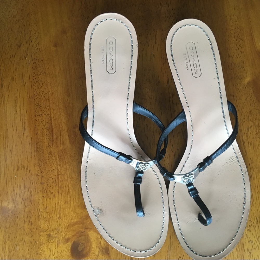 Black coach wedge thong style sandals size 10 B
